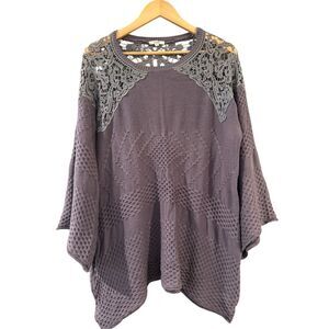 Easel Womens Crochet Lace Trim Textured Knit Pullover Tunic Sweater Mauve Sz M/L